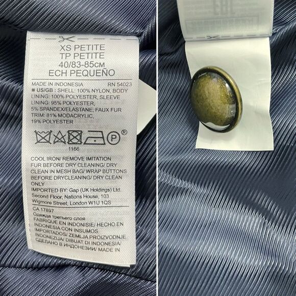 NWT Banana Republic Peacoat Jacket Olive Camo Navy Faux Fur Collar Size XSP New - Picture 15 of 16